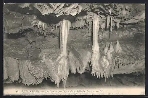 AK Betharram, les Grottes, Détail de la Salle des Lustres, Stalagtiten
