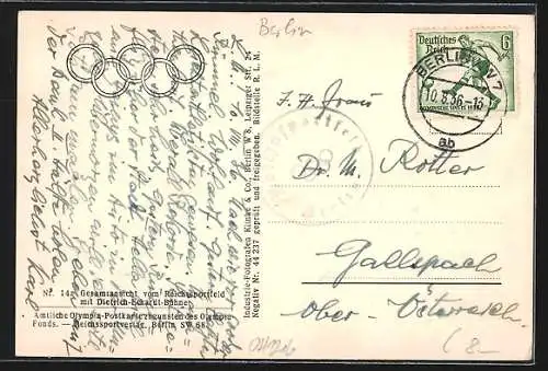 AK Berlin, das Reichssportfeld mit Dietrich-Eckardt-Bühne aus der Luft gesehen
