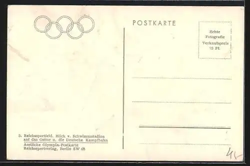 AK Berlin, Reichssportfeld, Blick v. Schwimmstadion auf das Osttor und die Deutsche Kampfbahn