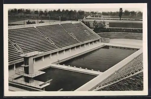 AK Berlin, Reichssportfeld, Blick von der deutschen Kampfbahn auf das Schwimmstadion