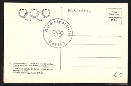 AK Berlin, Reichssportfeld, Blick von der deutschen Kampfbahn auf das Schwimmstadion