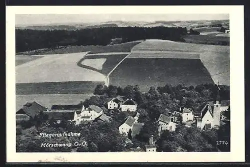 AK Mörschwang /O.-Ö., Teilansicht mit Kirche, Fliegeraufnahme