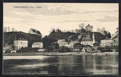 AK Obernberg a. Inn, Uferpartie mit Kirche