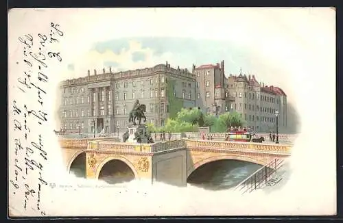 Lithographie Berlin, Denkmal auf der Schlossbrücke