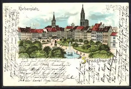 Lithographie Strassburg, Blick über den Kleberplatz