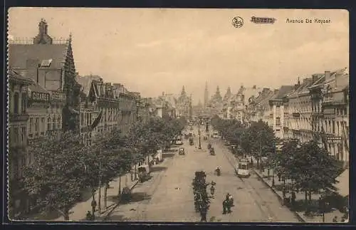 AK Anvers, Avenue De Keyser, Strassenbahn