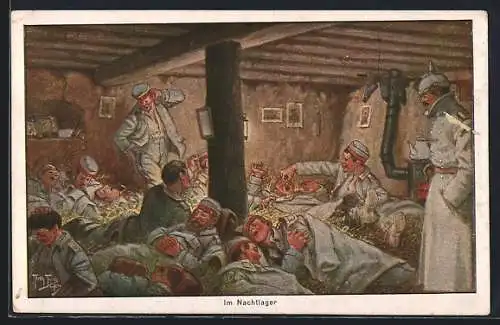 Künstler-AK Arthur Thiele: Deutsche Soldaten im Nachtlager