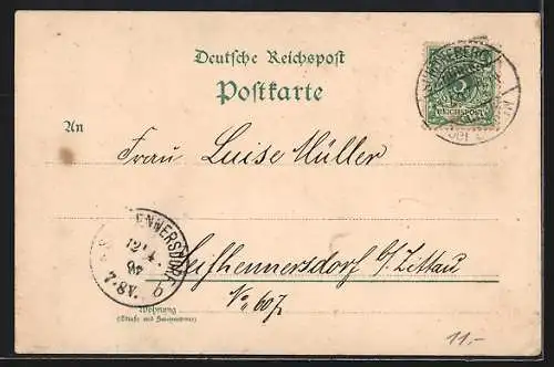 Lithographie Soldat bringt die Feldpost als Brief, Paket und Postanweisung