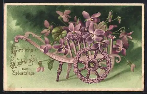 AK Karren aus lilanen Blumen, Blumenbild