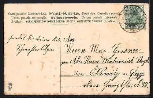 AK Karren aus lilanen Blumen, Blumenbild