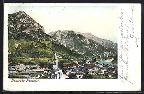 AK Pontebba-Pontafel, Ortsansicht gegen das Gebirge