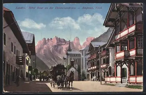 AK Landro /Tirol, Ampezzo, Hotel Bauer an der Dolomitenstrasse