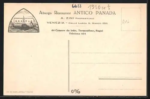 Künstler-AK Venezia, Hotel Restaurant Panada mit Markusplatz