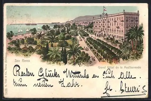 Lithographie San Remo, Grand Hotel de la Mediterranée