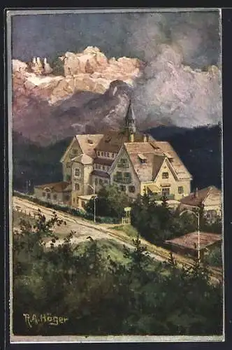 Künstler-AK Renon, Hotel Holzner gegen das Gebirge