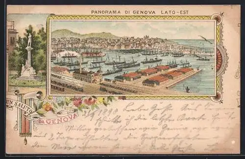 Lithographie Genova, Panorama Lato-Est, Porto