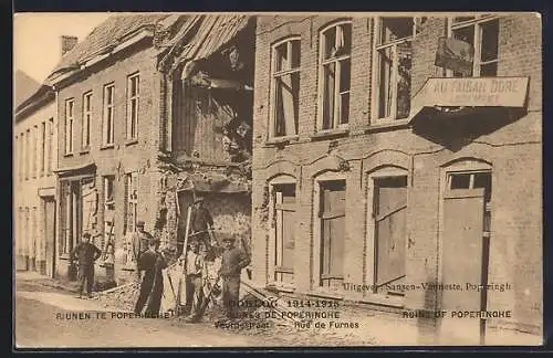 AK Poperinghe, Rue de Furnes, Ruines