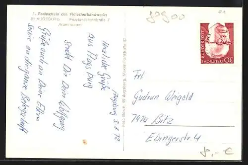 AK Augsburg, Fachschule des Fleischereihandwerks, Proviantbachstr. 7, Arbeitsraum