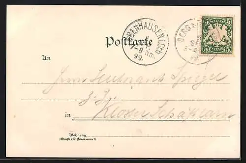 Lithographie Berg / Starnberger See, Blick zum Schloss Berg