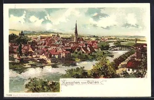 Künstler-AK Kempten / Allgäu, Blick von Osten auf die Stadt