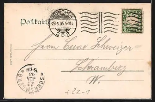 AK München, Deutsche Bank, Synagoge, Künstlerhaus, Hotel Leinfelder