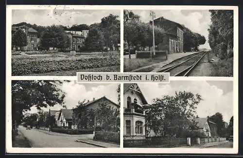 AK Vossloch, Bahnhof, Strassenpartie, Ortsansicht