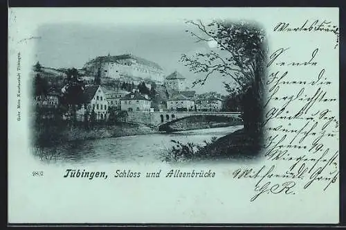 Mondschein-AK Tübingen, Schloss und Alleenbrücke