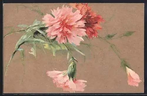 Präge-AK Rote und rosafarbene Nelken
