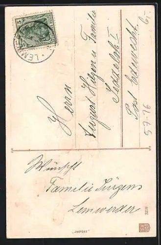 Präge-AK Weidenkätzchen mit Glöckchen, Ostergruss