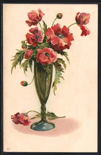 AK Vase mit Mohnblumen