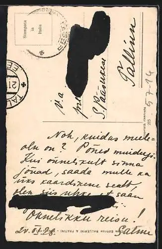 AK Bläuliche Veilchen mit Blättern