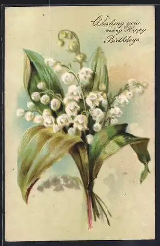 AK Blühende Maiglöckchen mit Geburtstagsgruss