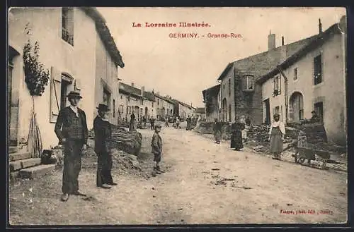 AK Germiny, Grande-Rue animée avec habitants et maisons historiques