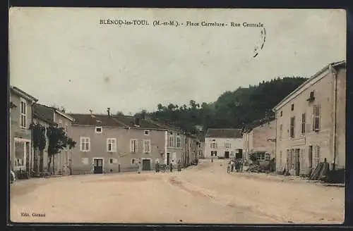 AK Blénod-lès-Toul, Place Carrelure, Rue Centrale