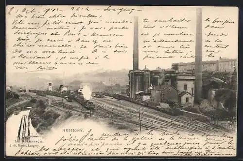 AK Hussigny, Vue de l`usine et des voies ferrées