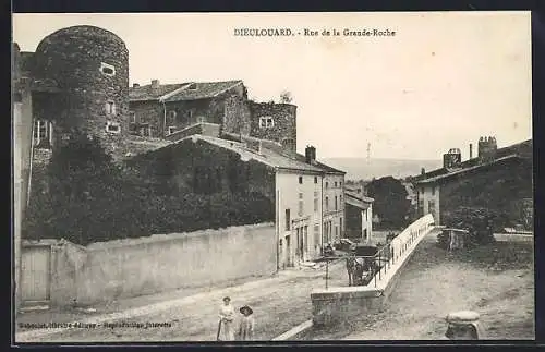 AK Dieulouard, Rue de la Grande-Roche avec charrette et passants