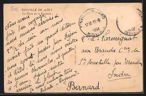 AK Einville, La Place de la Fontaine avec habitants et vache