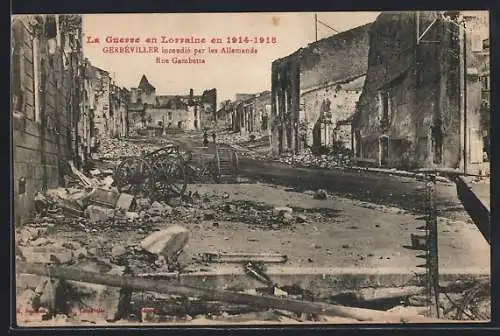 AK Gerbéviller, Rue Gambetta incendiée par les Allemands en 1914-1918