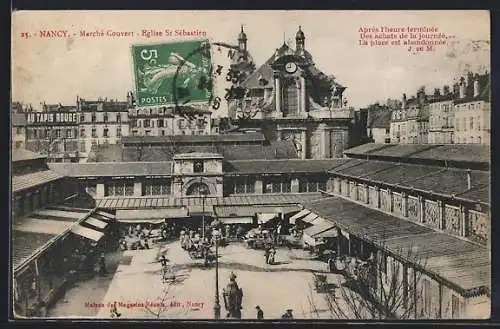 AK Nancy, Marché Couvert et Église St Sébastien après l`heure de marché