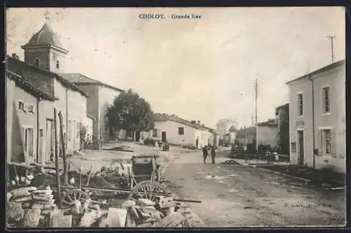 AK Choloy, Grande Rue avec scène de village animée