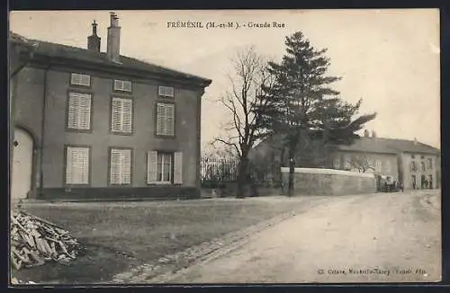 AK Fréménil, Grande Rue avec maisons et arbres en hiver