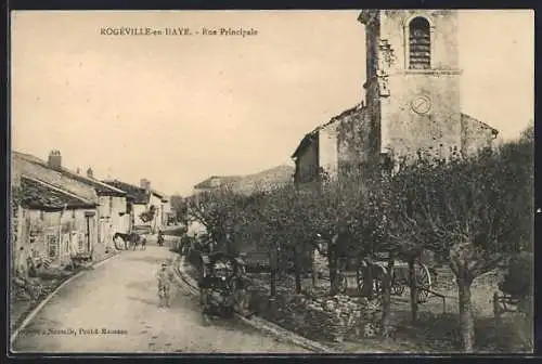 AK Rogéville-en-Haye, Rue Principale avec église et calèches