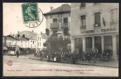 AK Champigneulles, Rue de Nancy au terminus du Tramway