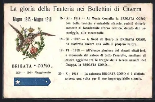 AK 23°-24° Reggimento, Brigata Como, La gloria della Fanteria Bollettini di Guerra, italienisches Infanterie-Regiment