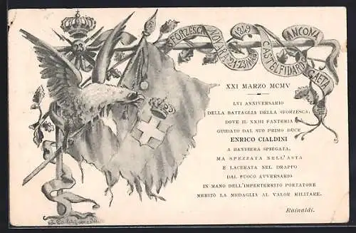 AK Anniversario della Battaglia della Sforzesca dove il XXIII Fanteria guidato dal suo primo Duce Enrico Cialdini