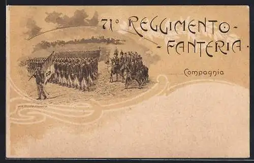 Lithographie 71° Reggimento Fanteria, Compagnia, italienisches Infanterie-Regiment