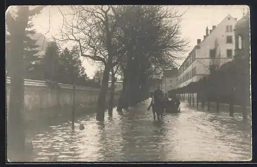 Foto-AK Quedlinburg, Neuer Weg, Überschwemmte Strassenpartie 1925