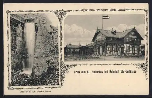 AK Werbellinsee, Gasthaus St. Hubertus am Bahnhof, Wasserfall