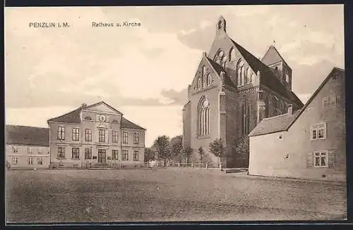 AK Penzlin i. M., Rathaus und Kirche