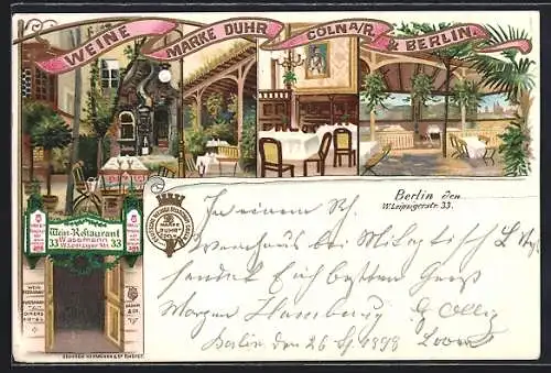 Lithographie Berlin, Wein-Restaurant Wassmann, Leipzigerstrasse 33
